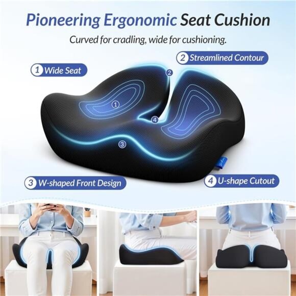 Memory Foam Seat Cushion Tailbone Sciatica Back Pain Relief Office Car Chair - Picture 3 of 7